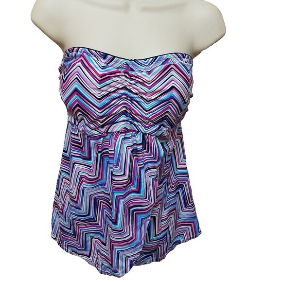 Kim Rogers L Strapless Tankini Padded Bathing Bikini Top Chevron Printed Large - Picture 1 of 15